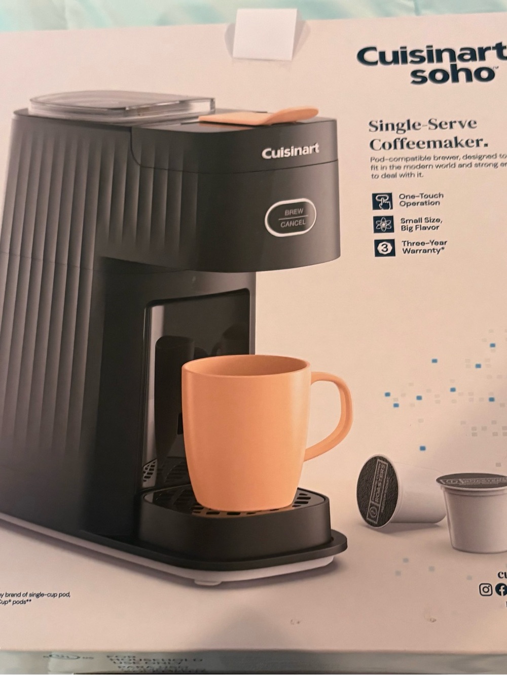 Cuisinart Black Single-Serve Coffee Maker with Peach Mug